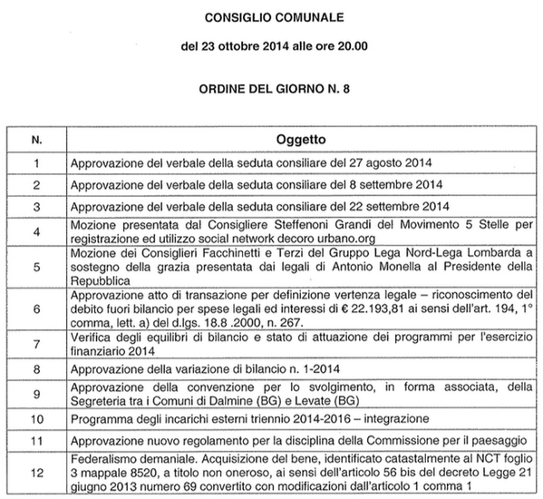 Si parla di bilancio, decoro urbano, grazia a monella e tanto altro. In foto i 12 punti #opendalmine http://t.co/aKhkx57YPJ